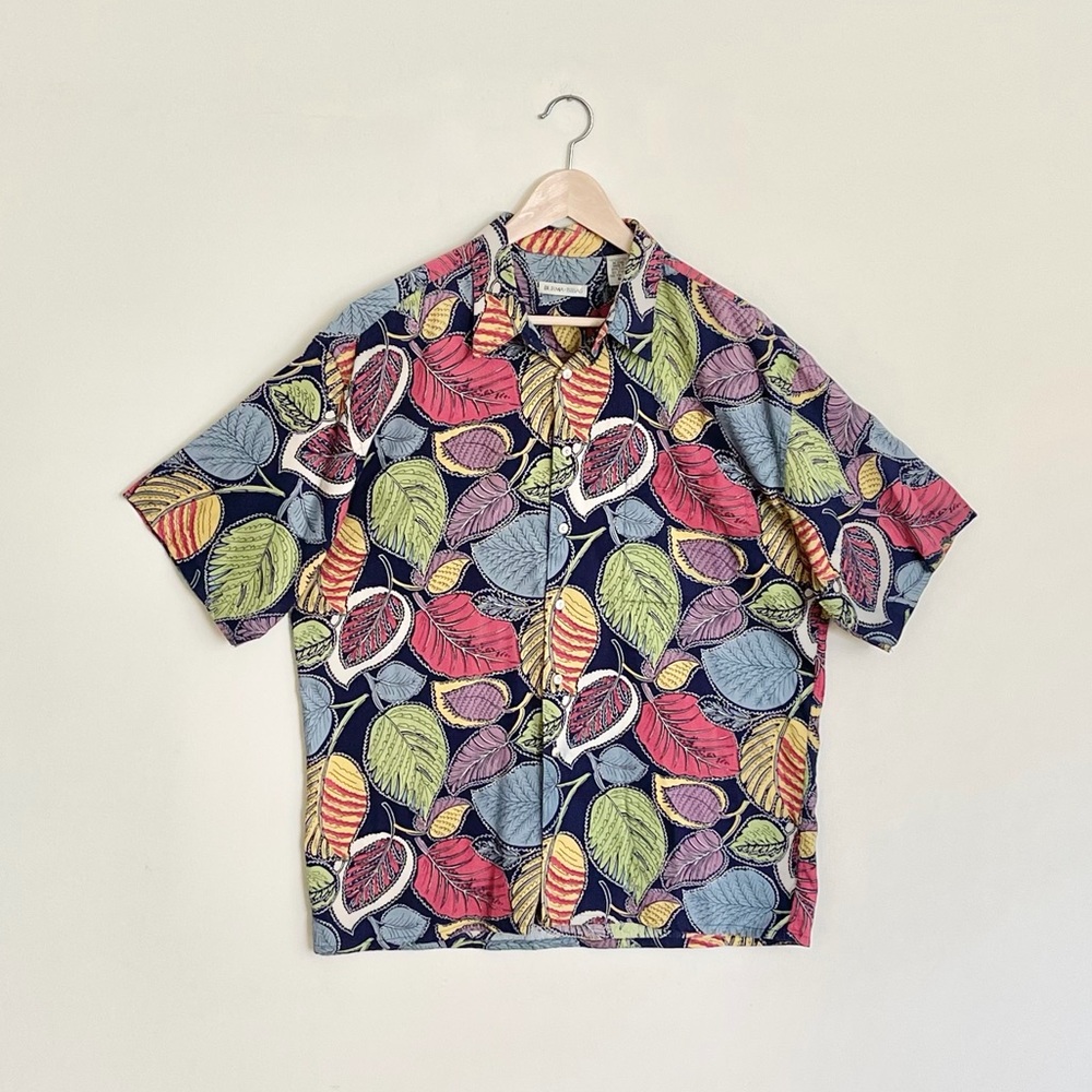 Vintage 90s Burma Bibas Leaf Pattern Multicolored Button Down Shirt Men’s XL